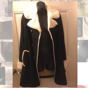 Penguin wool and fur coat